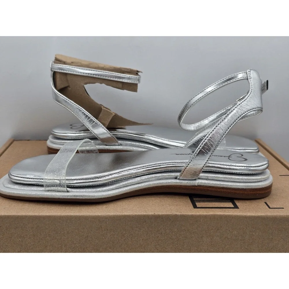 NEW Jessica Simpson Betania Ankle Strap Flat Sandals - Color Silver - Size 6.5M - Picture 7 of 12